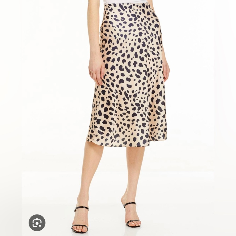AQUA Leopard Print Satin Midi Skirt, Size Small